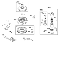 Flywheel, Ignition, And Starter Group Diagram and Parts List for 31R977-0107-B5 200000 - 399999 Briggs and Stratton Engine